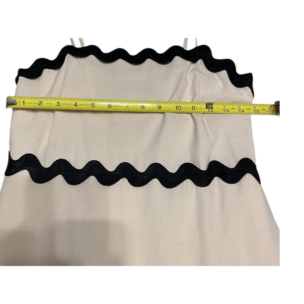 Womens Midi Spring Dress Size M Cream Black Wavy Trim Spaghetti Strap Viscose - Picture 5 of 9